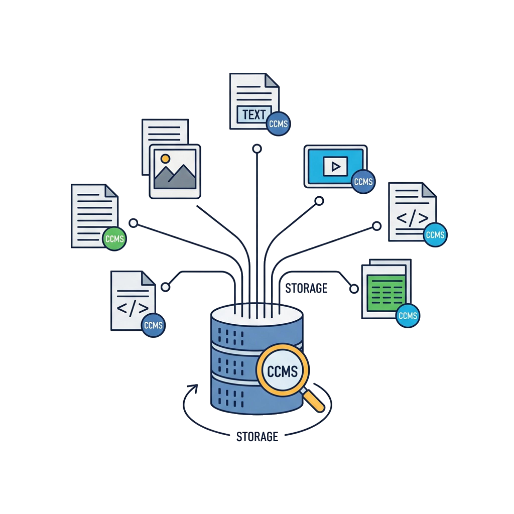 Content components stored in a single CCMS source